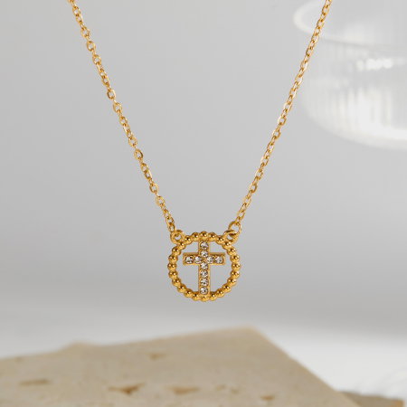 Colier inox cu zirconii si cruce [8]