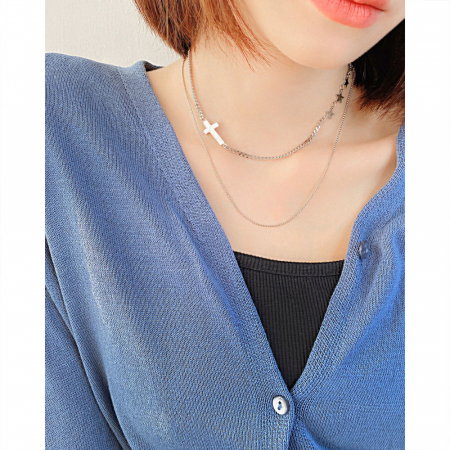 Colier inox dublu cu cruce si stelute [1]