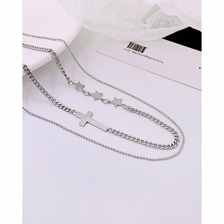 Colier inox dublu cu cruce si stelute [2]