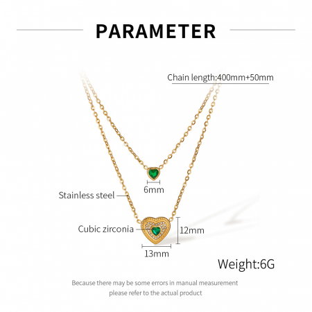 Colier inox dublu cu inimioare si zirconii [12]