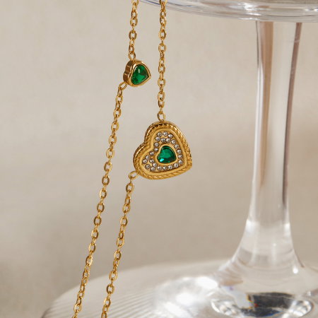 Colier inox dublu cu inimioare si zirconii [4]