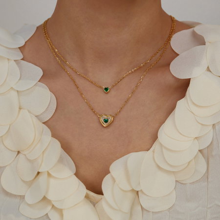 Colier inox dublu cu inimioare si zirconii [10]