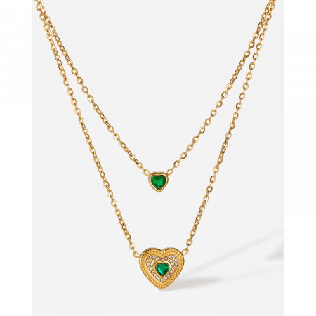 Colier inox dublu cu inimioare si zirconii [7]