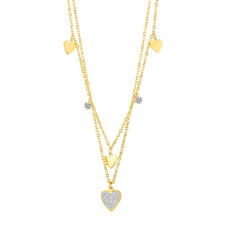 Colier inox dublu cu inimioare si zirconii
