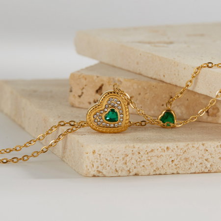 Colier inox dublu cu inimioare si zirconii [2]