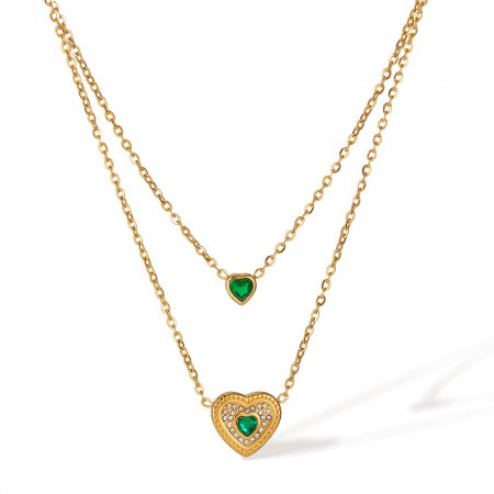 Colier inox dublu cu inimioare si zirconii