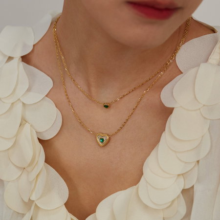 Colier inox dublu cu inimioare si zirconii [3]