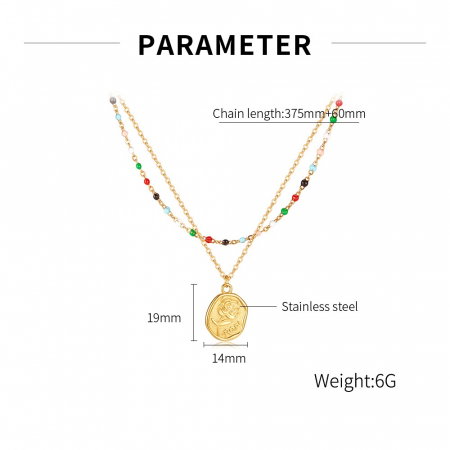 Colier inox dublu cu margele si trandafir [11]