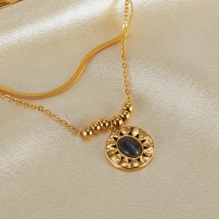 Colier inox dublu cu ochi de pisica [1]