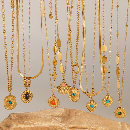 Colier inox dublu cu ochi de pisica [7]