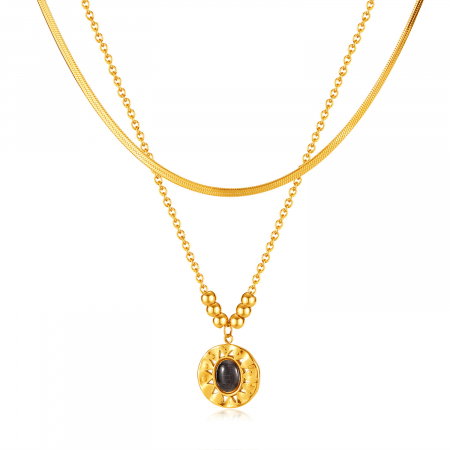 Colier inox dublu cu ochi de pisica [0]