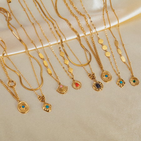 Colier inox dublu cu ochi de pisica [10]