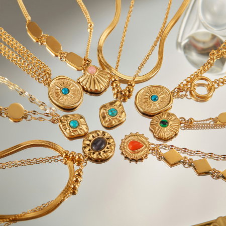 Colier inox dublu cu ochi de pisica [6]