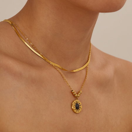 Colier inox dublu cu ochi de pisica [2]