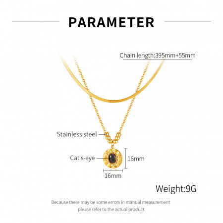 Colier inox dublu cu ochi de pisica [5]