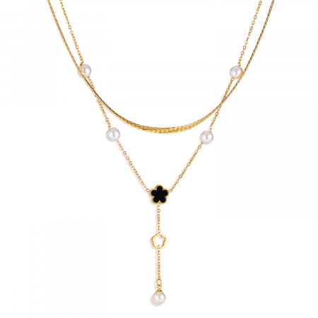 Colier inox dublu cu perle