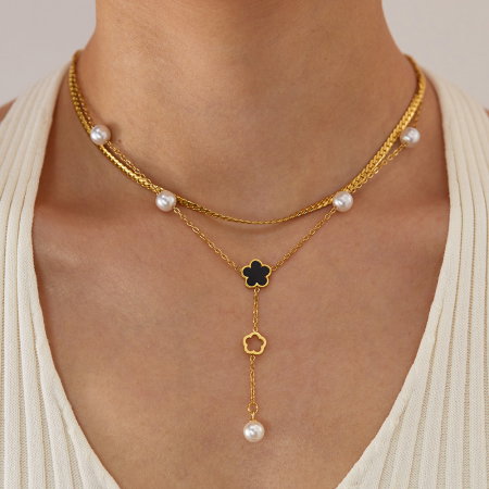 Colier inox dublu cu perle [4]