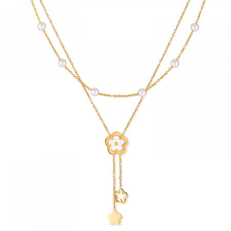 Colier inox dublu cu perle