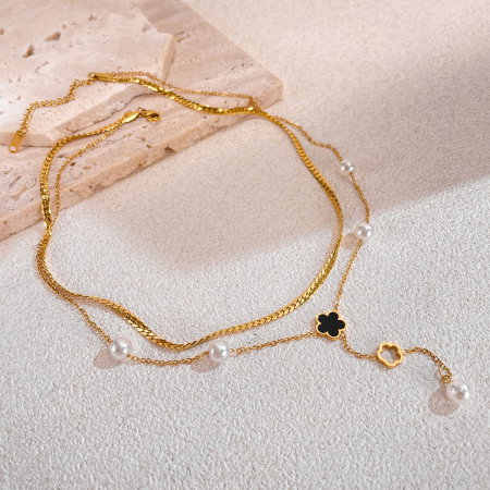 Colier inox dublu cu perle [10]