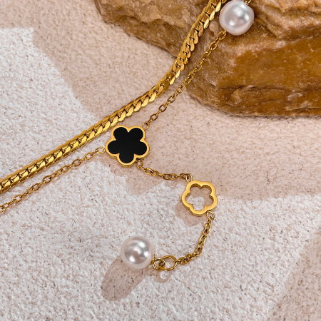 Colier inox dublu cu perle [5]