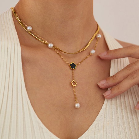 Colier inox dublu cu perle [12]