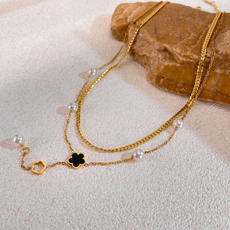 Colier inox dublu cu perle [7]