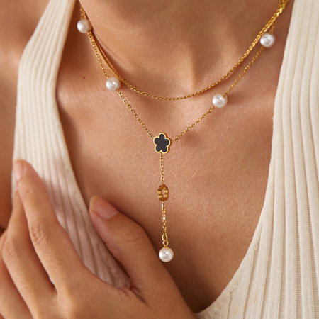 Colier inox dublu cu perle [1]