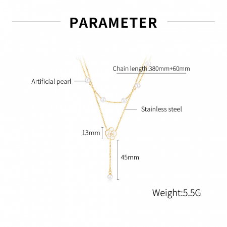 Colier inox dublu cu perle si floare [9]