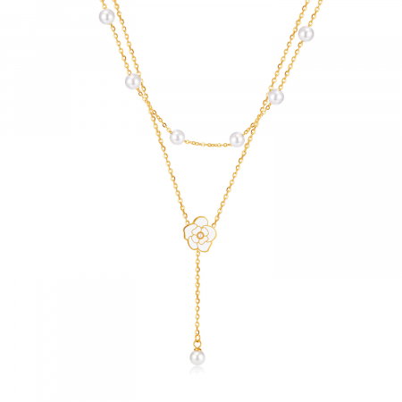Colier inox dublu cu perle si floare