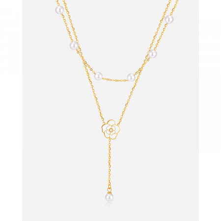 Colier inox dublu cu perle si floare [15]