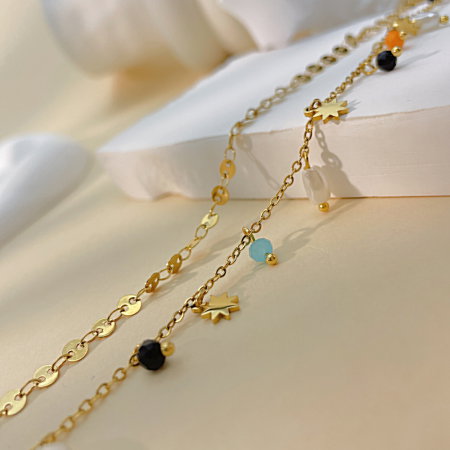 Colier inox dublu cu perle si margele [5]