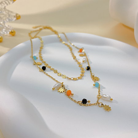 Colier inox dublu cu perle si margele [12]