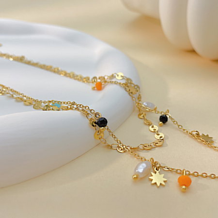 Colier inox dublu cu perle si margele [4]