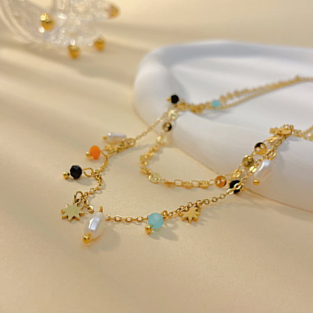 Colier inox dublu cu perle si margele [8]