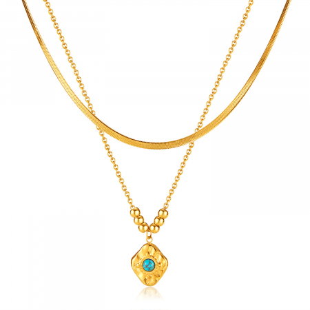 Colier inox dublu cu piatra naturala