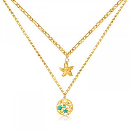 Colier inox dublu cu stelute de mare