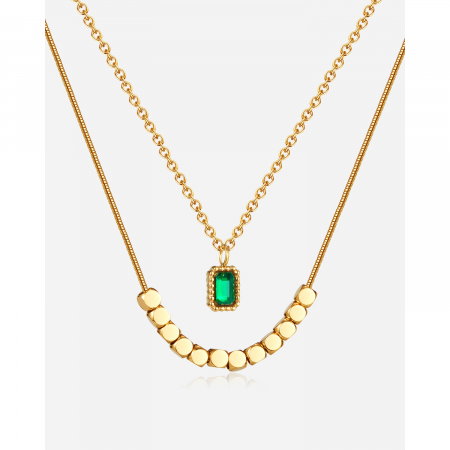 Colier inox dublu cu zirconiu si pandantive cubice [14]