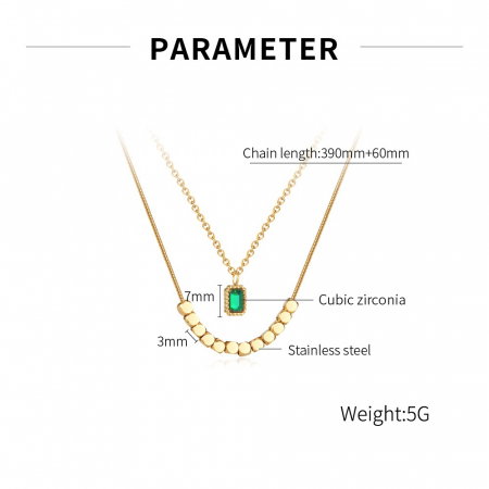 Colier inox dublu cu zirconiu si pandantive cubice [10]