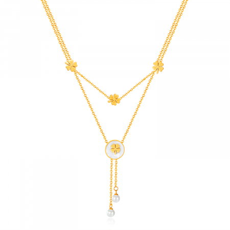 Colier inox dublu norocos cu trifoi cu 4 foi