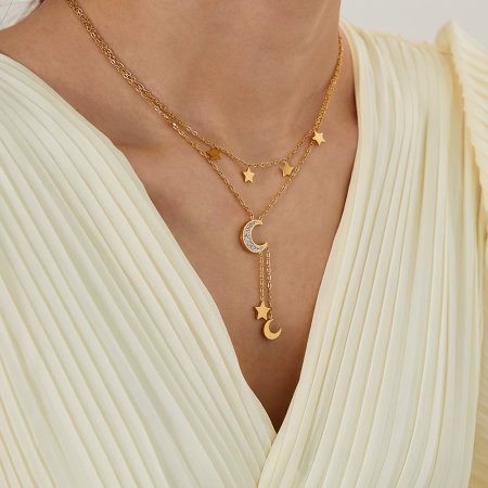 Colier inox dublu soarele si luna cu zirconii [4]