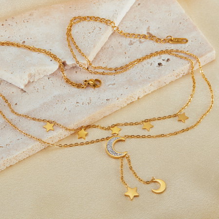 Colier inox dublu soarele si luna cu zirconii [9]