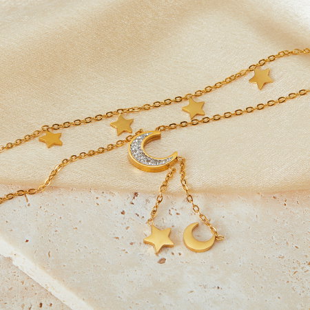 Colier inox dublu soarele si luna cu zirconii [13]