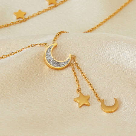 Colier inox dublu soarele si luna cu zirconii [2]