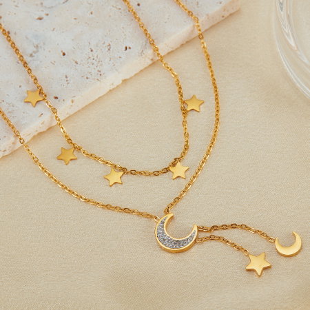 Colier inox dublu soarele si luna cu zirconii [11]