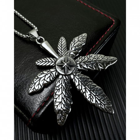 Colier inox frunza de canabis 70 cm [8]