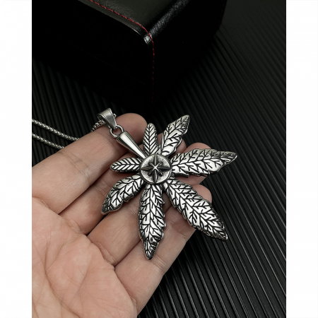 Colier inox frunza de canabis 70 cm [11]