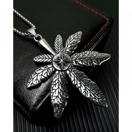 Colier inox frunza de canabis 70 cm [2]