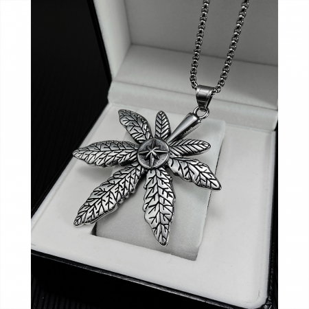 Colier inox frunza de canabis 70 cm [6]