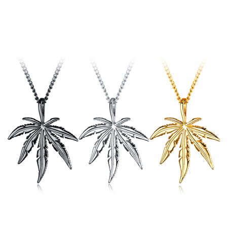 Colier inox frunza de canabis 63 cm [5]