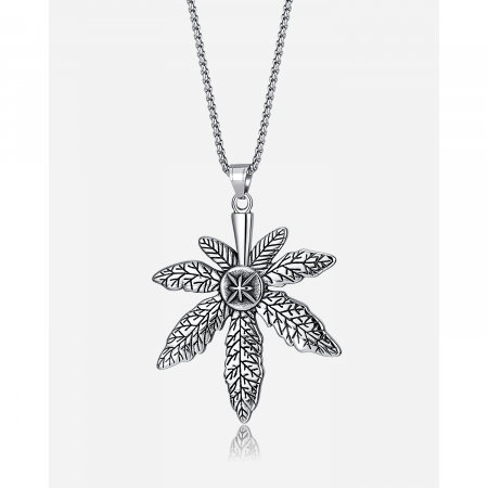 Colier inox frunza de canabis 70 cm [12]